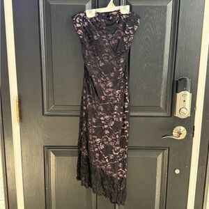 Elegant Black Lace Overlay Dress with Pink Underlay